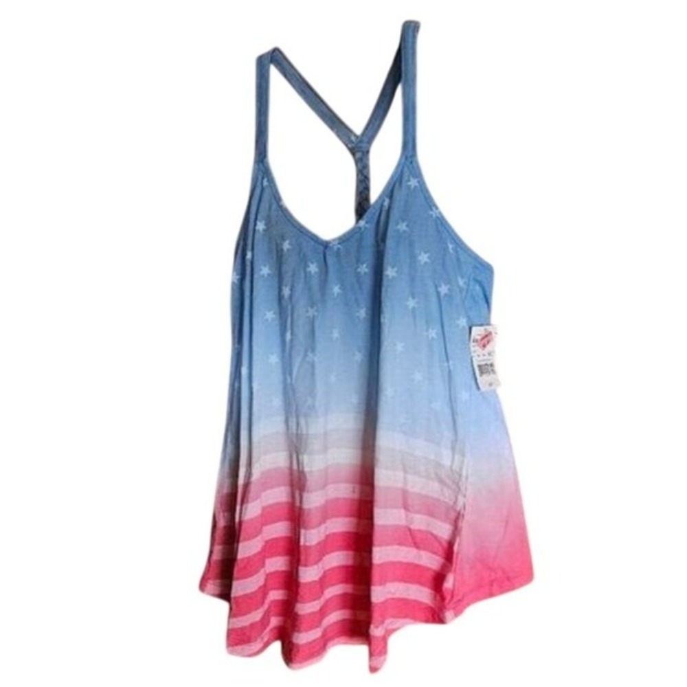 FREEZE Juniors XS Stars & Stripes American Flag Muscle Tee Red White Blue NWT